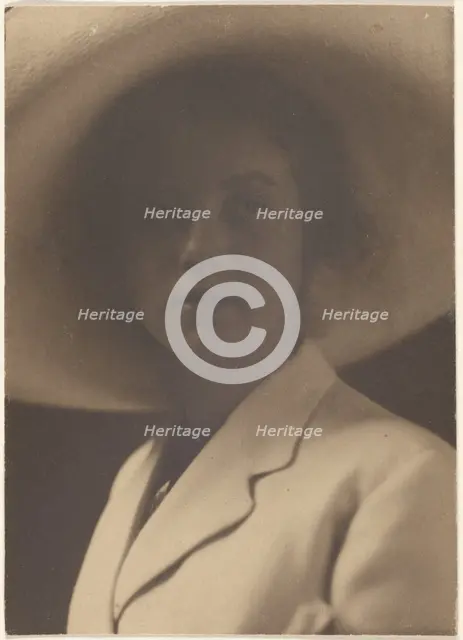 Portrait of a Woman with Large Straw Hat, 1907-1943. Creator: Louis Fleckenstein.