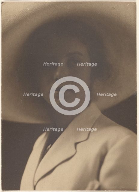 Portrait of a Woman with Large Straw Hat, 1907-1943. Creator: Louis Fleckenstein.