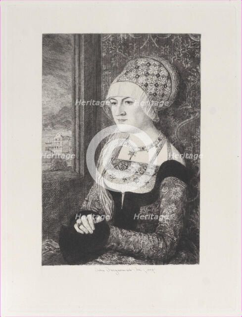 Portrait of a Woman, after Bernhard Strigel, 1871. Creator: Jules-Ferdinand Jacquemart.