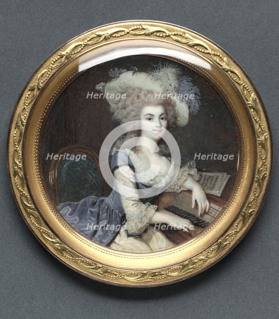 Portrait of a Woman at a Harpsichord, c. 1788. Creator: François Dumont (French, 1751-1831).