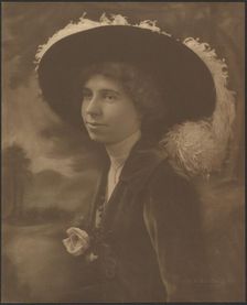 Portrait of a Woman Before Painted Scene, 1907-1924. Creator: Louis Fleckenstein