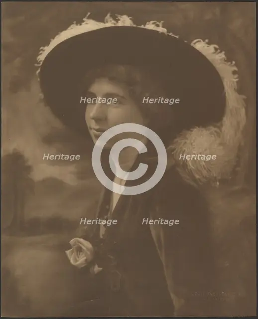 Portrait of a Woman Before Painted Scene, 1907-1924. Creator: Louis Fleckenstein.