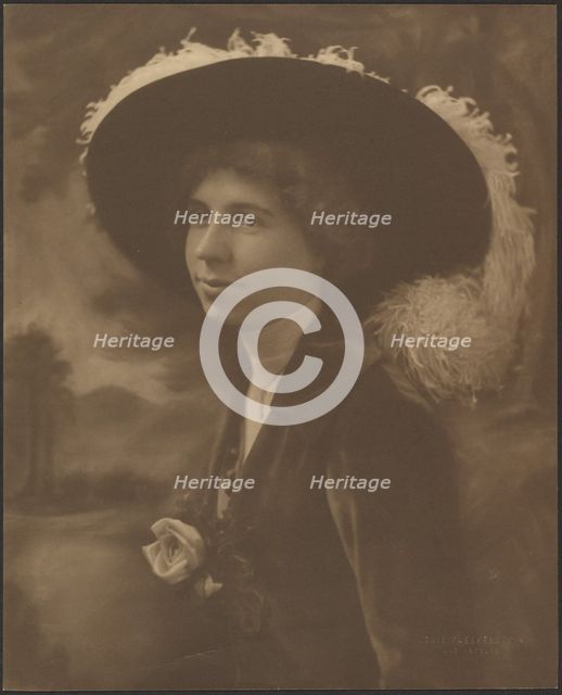 Portrait of a Woman Before Painted Scene, 1907-1924. Creator: Louis Fleckenstein.