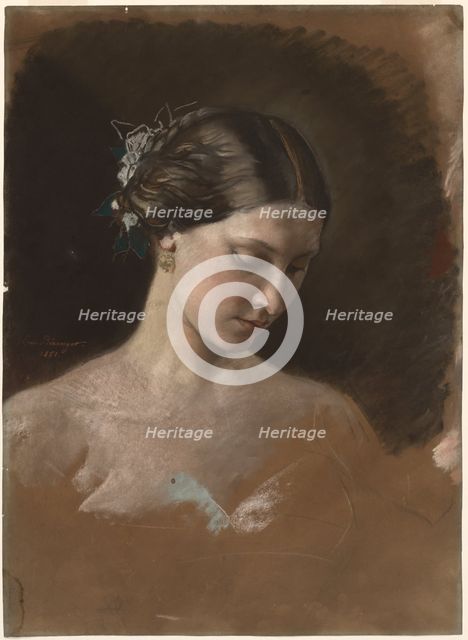 Portrait of a Woman, c. 1889-1899. Creator: Jean-Baptiste-Antoine-Emile Béranger (French, 1814-1883).