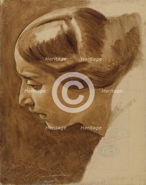 Portrait of a woman (Edla Blommér?); unfinished, 1852. Creator: Nils Jakob Blommer.