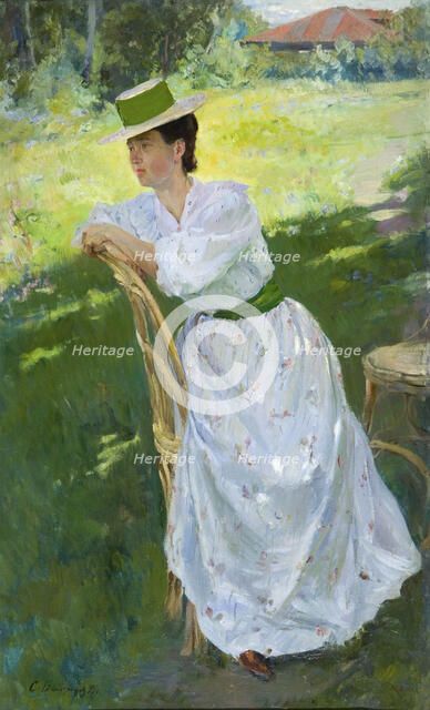 Portrait of a woman (En plein air), 1899. Artist: Vinogradov, Sergei Arsenyevich (1869-1938)