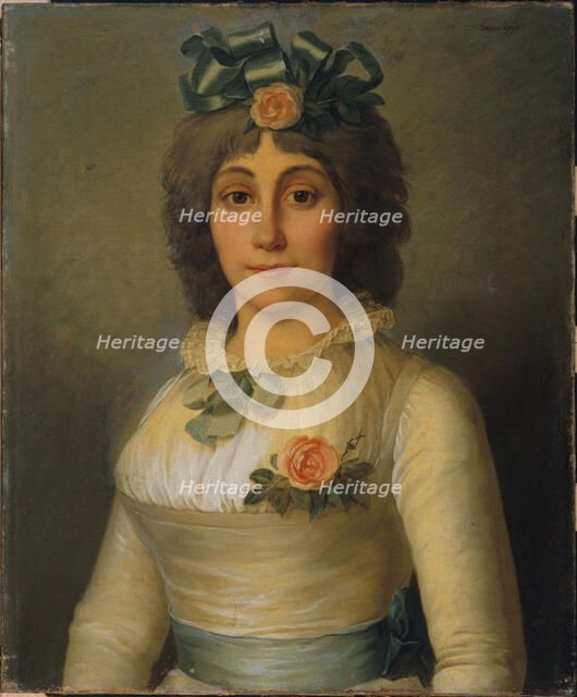 Portrait of a woman, formerly identified as Anne-Josèphe Théroigne de Méricourt (1762-1817), 1793. Creator: Pierre Nicolas Selles.