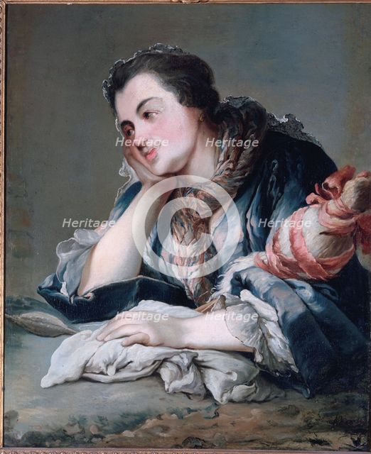 Portrait of a woman holding a distaff (around 1740), c1740. Creator: Unknown.