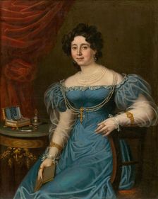 Portrait of a woman in a blue dress (Tereza Mattyásovszká, née Bydesházyová), 1827. Creator: János Rombauer