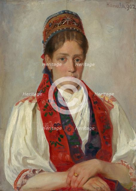 Portrait of a Woman in a Folk Costume, 1902. Creator: Jozef Hanula.