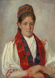 Portrait of a Woman in a Folk Costume, 1902. Creator: Jozef Hanula