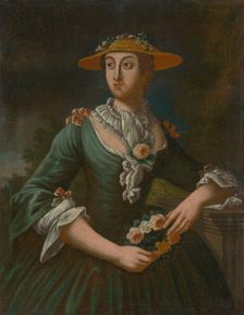 Portrait of a Woman in a Hat with Flowers, 1790-1810. Creator: Unknown