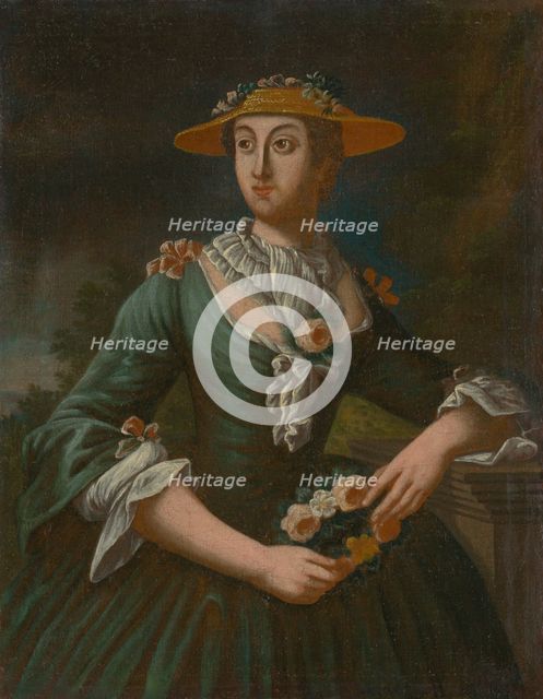 Portrait of a Woman in a Hat with Flowers, 1790-1810. Creator: Unknown.
