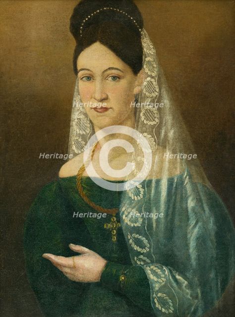 Portrait of a woman in a white veil, 1840-1850. Creator: Unknown.