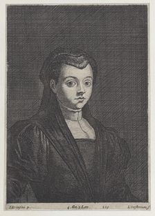 Portrait of a woman in black, with her hair covered by a headdress and a dark veil, 1650-66. Creator: Lucas Vorsterman II