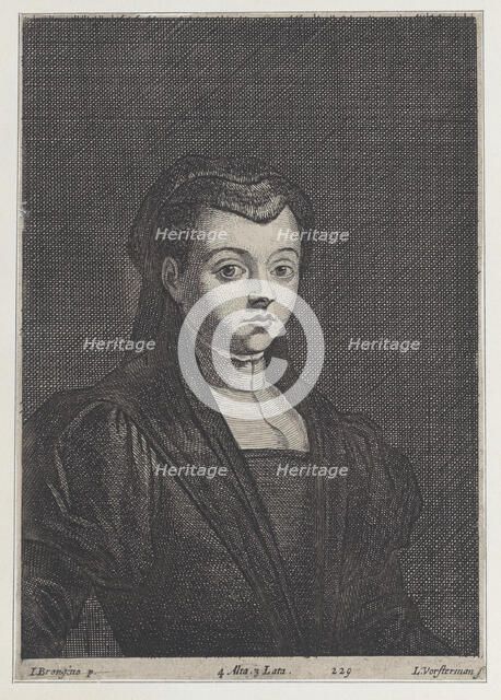 Portrait of a woman in black, with her hair covered by a headdress and a dark veil, 1650-66. Creator: Lucas Vorsterman II.