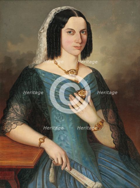 Portrait of a woman in blue, 1854. Creator: Peter Michal Bohún.