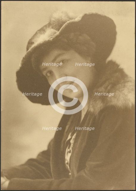 Portrait of a Woman in Fur Hat, 1907-1943. Creator: Louis Fleckenstein.