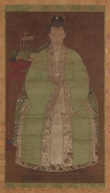 Portrait of a woman in green, Possibly Ming dynasty, (17th century?). Creator: Unknown