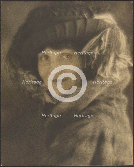 Portrait of a Woman in Hat with Feathers, 1907-1943. Creator: Louis Fleckenstein.