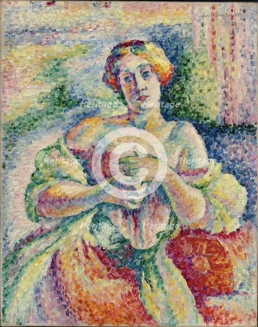 Portrait of a woman in pink and blue, 1908. Creator: Cousturier, Lucie (1870-1925).