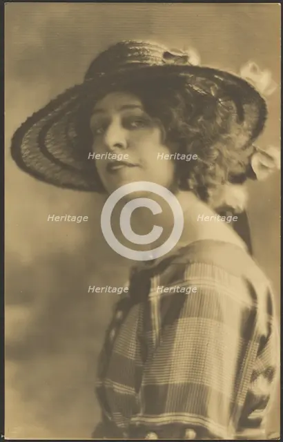 Portrait of a Woman in Plaid Dress, 1907-1943. Creator: Louis Fleckenstein.