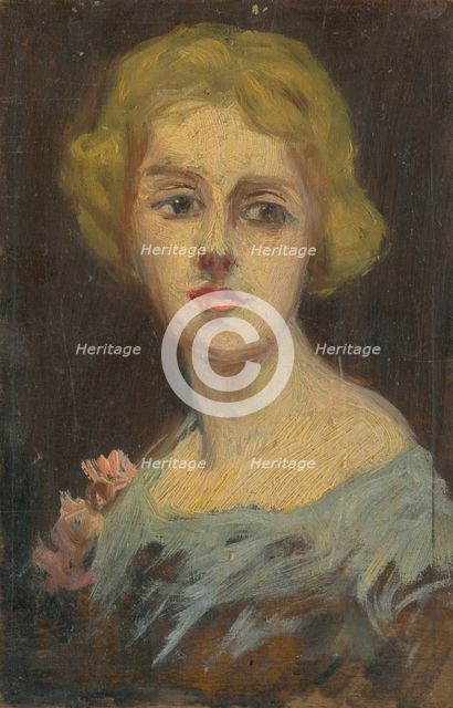 Portrait of a Woman in Sky-Blue Dress, 1920-1930. Creator: Ludovit Pitthordt.