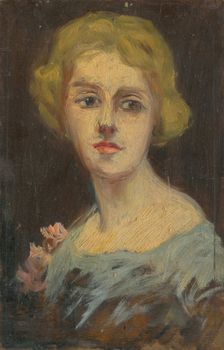 Portrait of a Woman in Sky-Blue Dress, 1920-1930. Creator: Ludovit Pitthordt