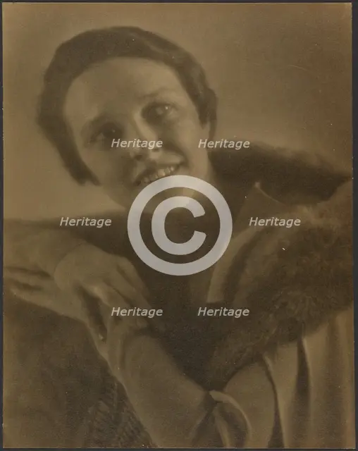 Portrait of a Woman Leaning on Chair, 1907-1943. Creator: Louis Fleckenstein.