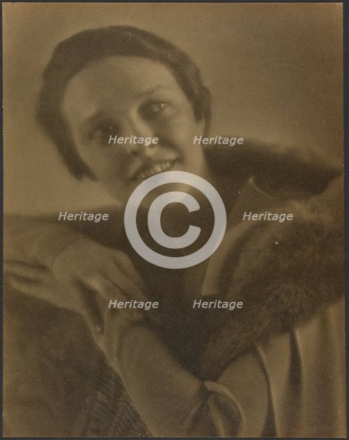 Portrait of a Woman Leaning on Chair, 1907-1943. Creator: Louis Fleckenstein.