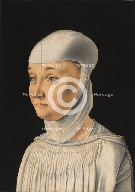 Portrait of a Woman, Possibly a Novice of San Secondo, c. 1490. Creator: Jacometto Veneziano (Italian, 1497).