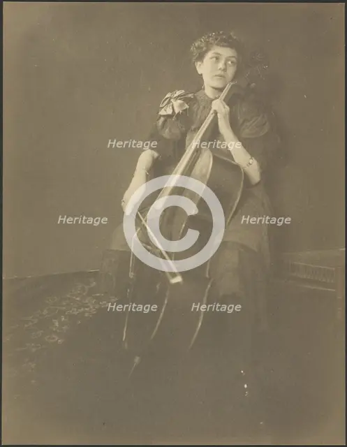 Portrait of a Woman Playing the Cello, 1895-1943. Creator: Louis Fleckenstein.
