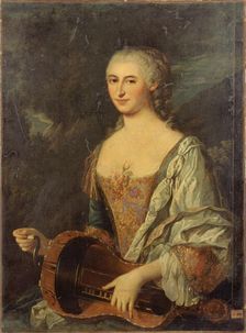 Portrait of a woman playing the hurdy-gurdy, c1740. Creator: Unknown