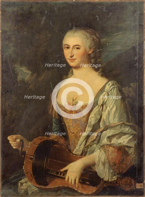 Portrait of a woman playing the hurdy-gurdy, c1740. Creator: Unknown.