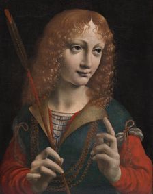 Portrait of a Youth as Saint Sebastian, late 1480s. Creator: Marco d'Oggiono (Italian, 1460-1524), attributed to