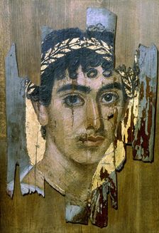 Portrait of a youth in a gold wreath, Fayum mummy portrait, Romano-Egyptian, early 2nd century