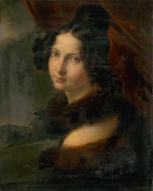 Portrait of a young woman with a fur collar, 1830-1850. Creator: Friedrich Schilcher