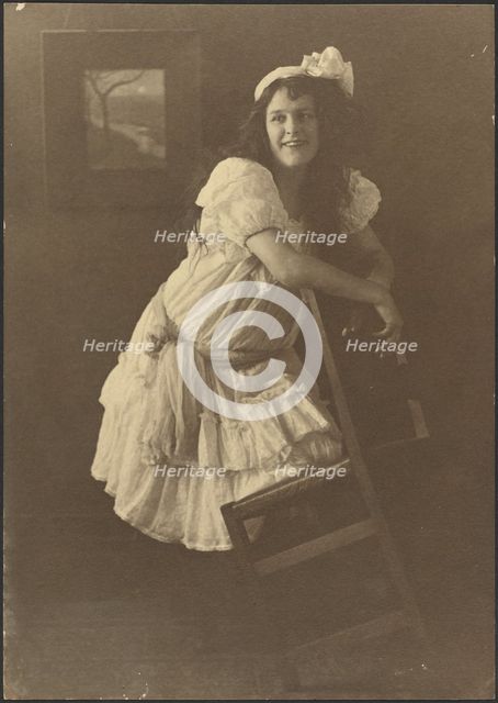 Portrait of a Young Woman with Chair, 1907-1943. Creator: Louis Fleckenstein.