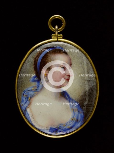 Portrait of a young woman in a blue headscarf, 1759. Creator: Nathaniel Hone.