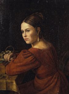 Portrait of a Young Woman in a Dark-Red Dress, 1841. Creator: Alexander Varnek