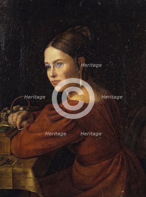 Portrait of a Young Woman in a Dark-Red Dress, 1841. Creator: Alexander Varnek.