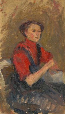 Portrait of a Young Woman in a Red Sweater, 1900-1910. Creator: Ludovit Pitthordt