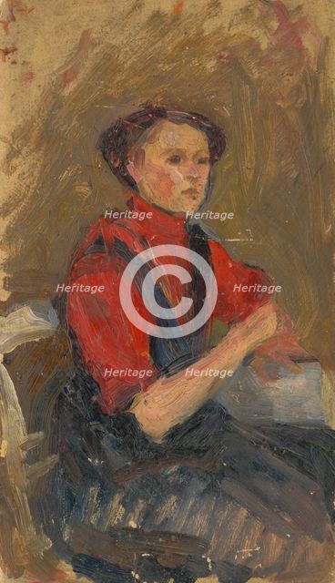 Portrait of a Young Woman in a Red Sweater, 1900-1910. Creator: Ludovit Pitthordt.