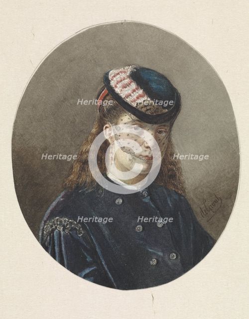 Portrait of a young woman in a veiled hat, 1838-1899. Creator: Joseph de Groot.