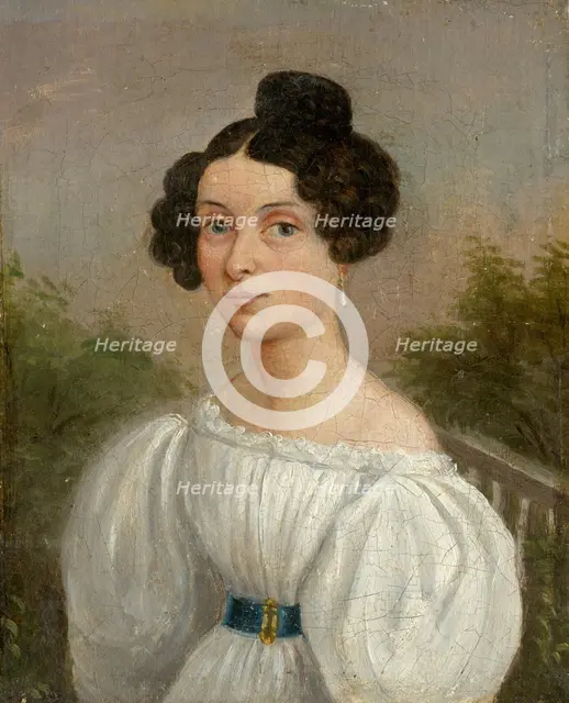 Portrait of a Young Woman in a White Dress, 1830-1840. Creators: Unknown, Jozef Czauczik.