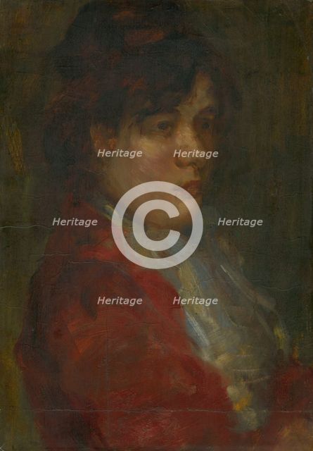 Portrait of a young woman in red, 1905-1910. Creator: Konstantín Kövári-Kacmarik.