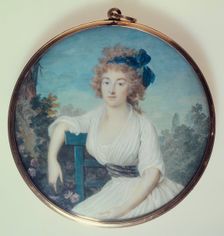 Portrait of a young woman sitting in a park, between 1790 and 1798. Creator: Maximilien Villers
