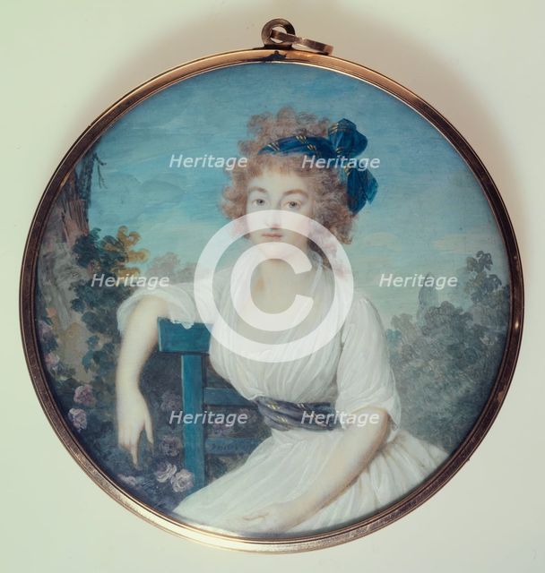 Portrait of a young woman sitting in a park, between 1790 and 1798. Creator: Maximilien Villers.