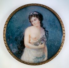 Portrait of a young brunette woman in flowers, c1790. Creator: Ecole Francaise