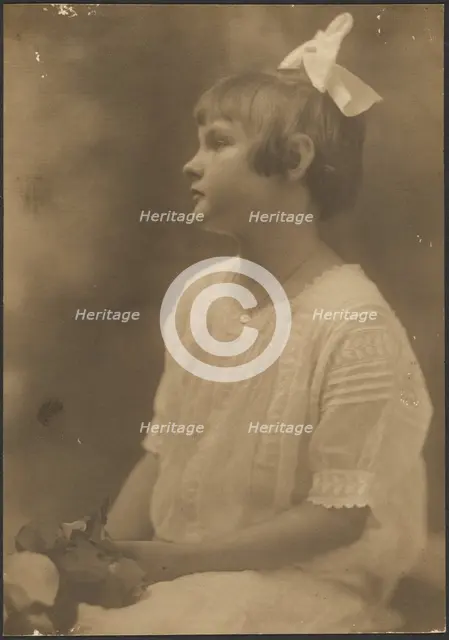 Portrait of a Young Girl with Flowers in Lap, 1907-1943. Creator: Louis Fleckenstein.